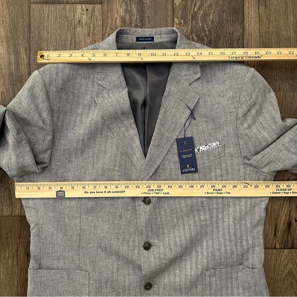 Stafford Linen Cotton Blend Classic Fit Suit Blazer Men’s Size 46 Reg Gray